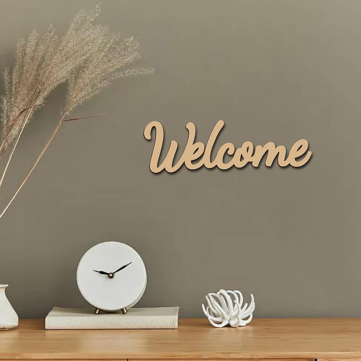 CREATCABIN Welcome Sign Welcome Wood Cutout Wooden Wall Decor Letters Laser Cut Art Unfinished Rustic Decorative DIY for Front Door Home Gallery Porch Coffee Bar Wreath Gift 11.8 x 2.4 Inch