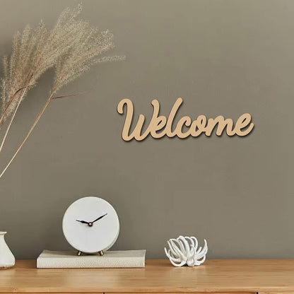 CREATCABIN Welcome Sign Welcome Wood Cutout Wooden Wall Decor Letters Laser Cut Art Unfinished Rustic Decorative DIY for Front Door Home Gallery Porch Coffee Bar Wreath Gift 11.8 x 2.4 Inch