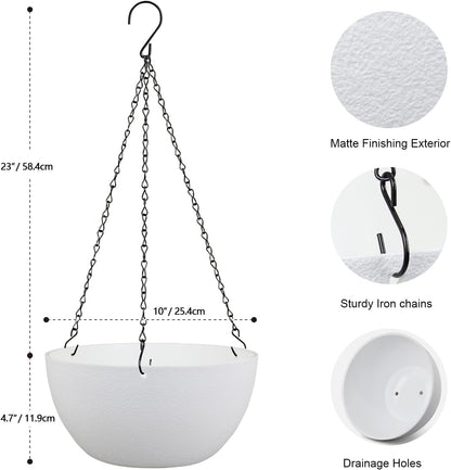 Meowell 10 inch Hanging Planters for Indoor Outdoor Plants, 2 Pack Hanging Flower Pots with Drainage Holes and Chain for Garden Porch, Plastic Hanging Baskets for House Plants, Speckled Grey