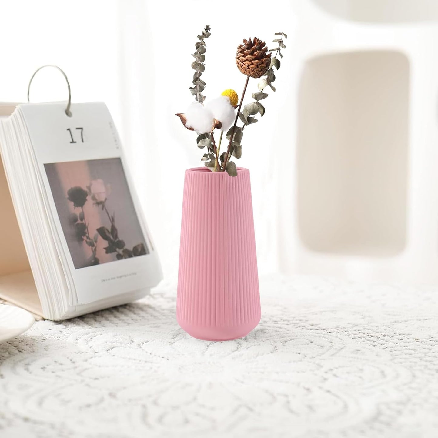 White Ceramic Vase, GUKJOB Small Cute Flower Vase for Pampas Grass, Home, Living Room, Dining Table, Farmhouse, Office Decor, Bedroom, Table, and Kitchen Shelf (White)