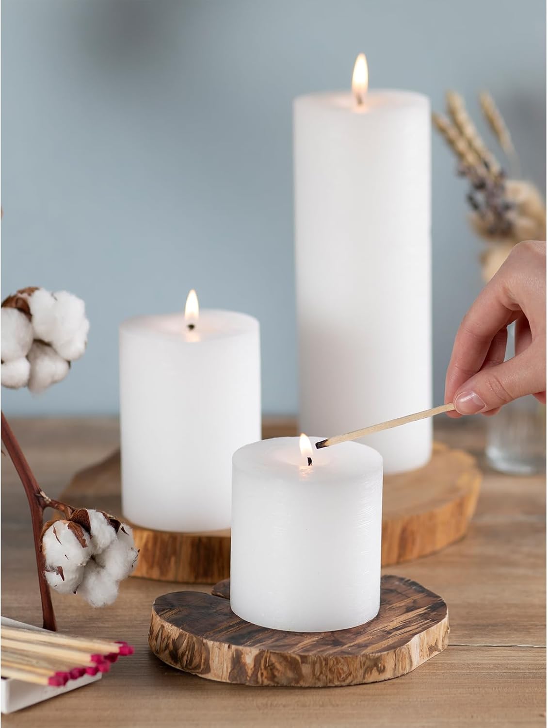 CANDWAX 3x4 inch Pillar Candles Set of 3 – Unscented Dripless Rustic Dark Blue Candles for Room Decor, Weddings, Centerpieces