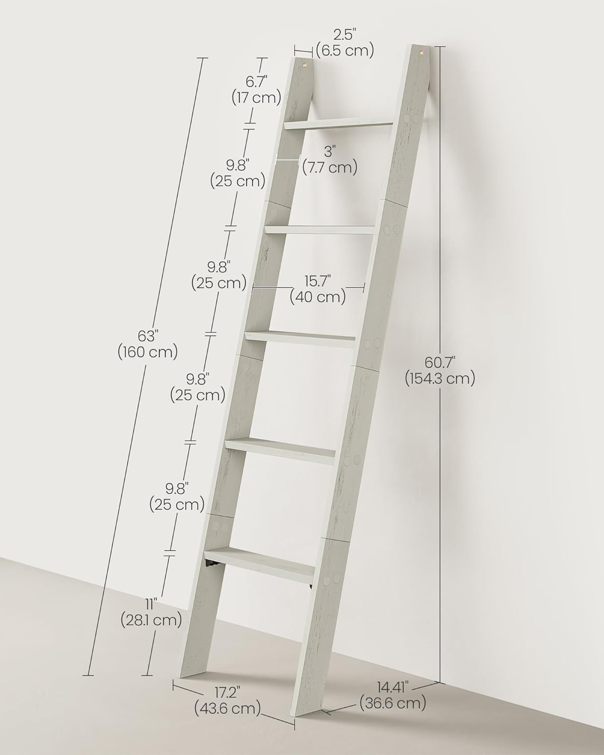 VASAGLE Blanket Ladder Decorative Farmhouse for The Living Room, 5-Tier Ladder Shelf, Ladder Rack for Storage and Decor, Honey Brown ULLS018K41