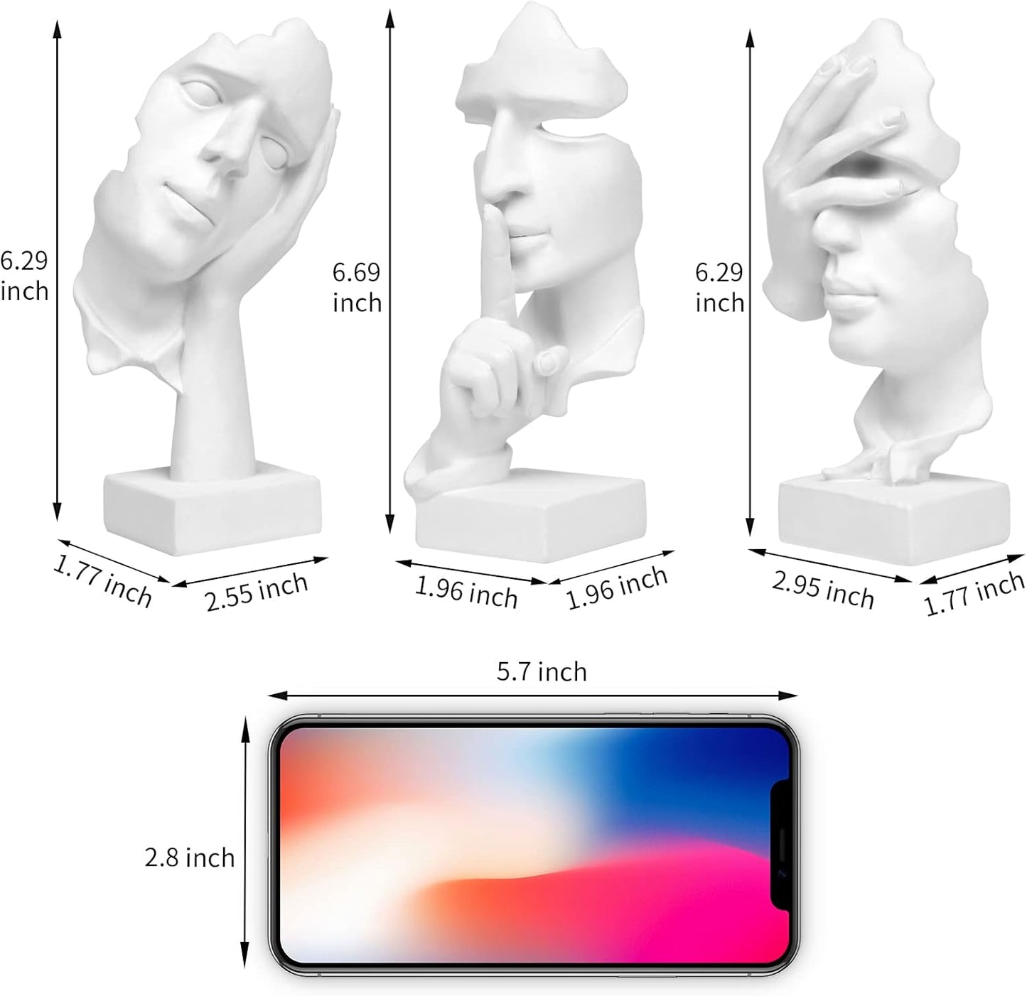 3 Pcs Thinker Statue,Modern Home Resin Sculptures,Collectible Figurines for Home Office Bookshelf Desktop Decor(Black)