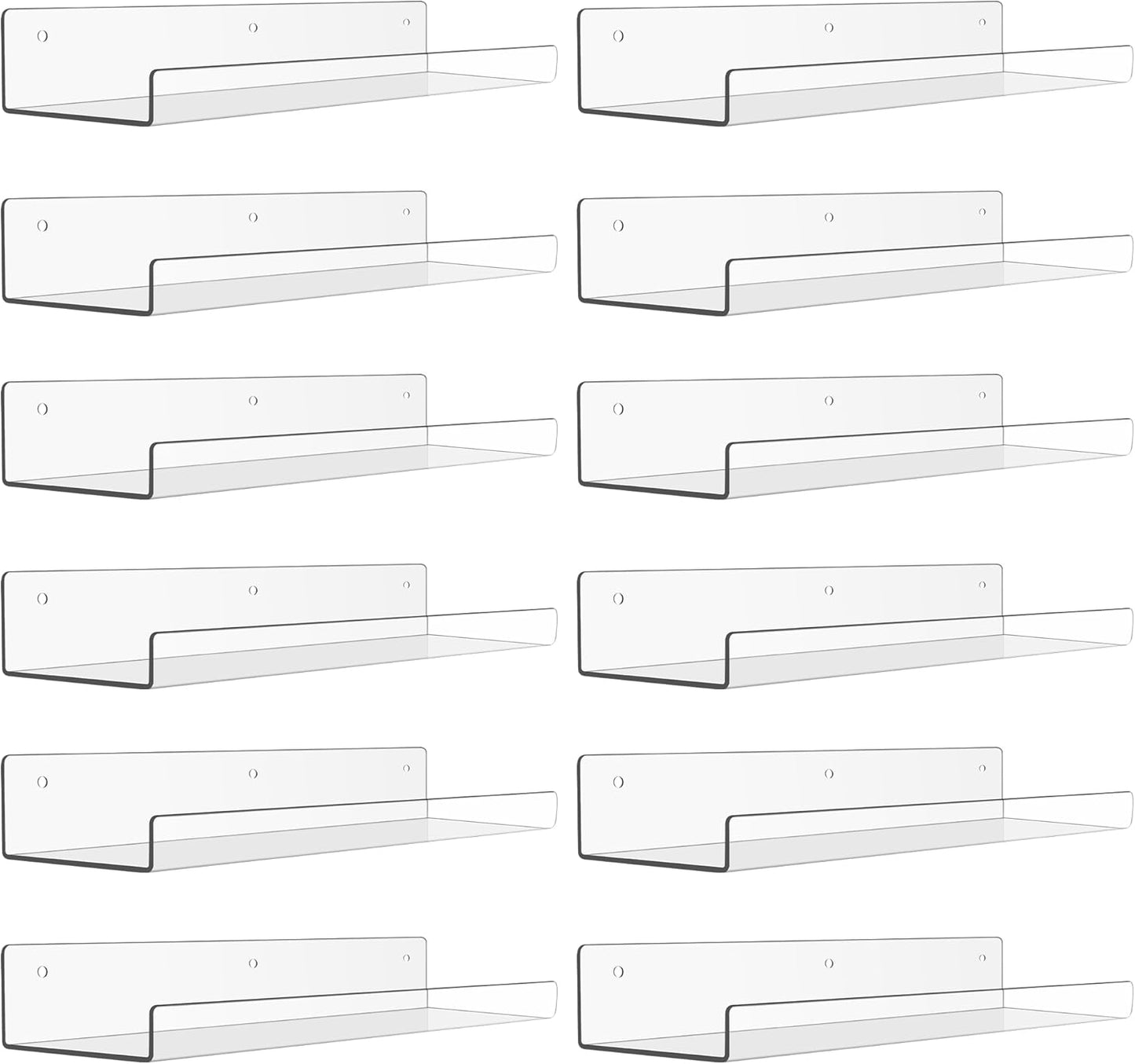 upsimples Acrylic Shelves for Bathroom Storage, 15" Floating Shelves Wall Organizer for Perfume, Make up, Skincare, Kids Bookshelf for Bedroom, Nursery, Living Room Decor, Clear, 4 Pack