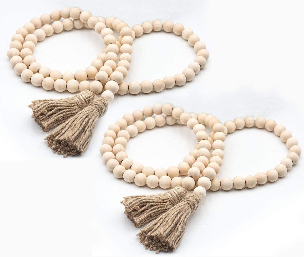LSKYTOP 60 Inches Wood Bead Garland,Wooden Beads with Tassels,Farmhouse Beads Rustic Prayer Beads Boho Beads for Farmhouse Tiered Tray Coffee Table Mantel Decor (1 Pack)