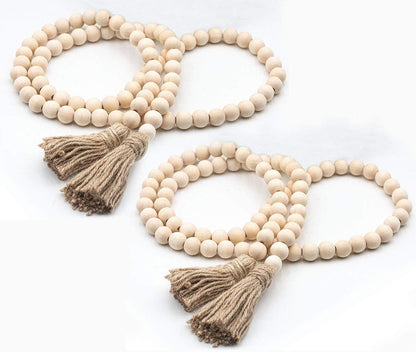 LSKYTOP 60 Inches Wood Bead Garland,Wooden Beads with Tassels,Farmhouse Beads Rustic Prayer Beads Boho Beads for Farmhouse Tiered Tray Coffee Table Mantel Decor (1 Pack)