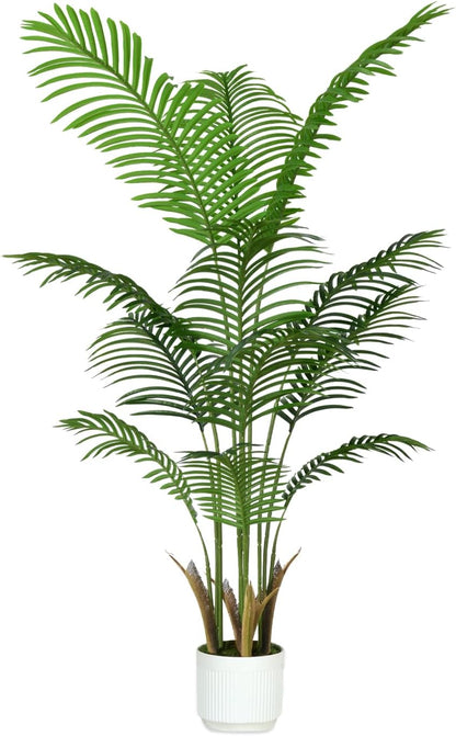 6FT Artificial Palm Tree Indoor with White Pot, Realistic Leaves, 15 Trunks Adjustable Branches, Tall Faux Fake Palm Plant, Ideal for Living Room Bedroom Office Home Interior Aesthetic Decor