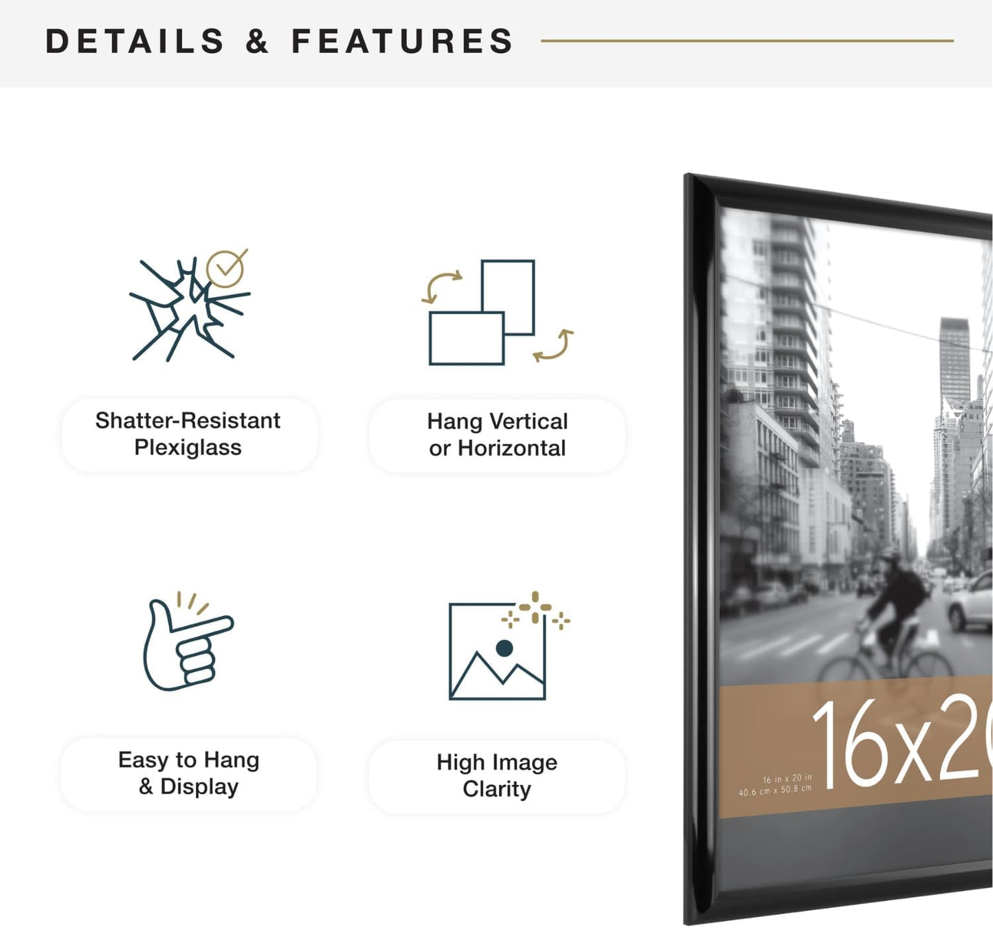 MCS Trendsetter 24x36 Poster Frame Black High-Gloss, Vertical & Horizontal Wall Hanging Large Picture Frame for Photos, Posters & Art Prints (1-Pack)