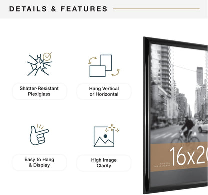 MCS Trendsetter 24x36 Poster Frame Black High-Gloss, Vertical & Horizontal Wall Hanging Large Picture Frame for Photos, Posters & Art Prints (1-Pack)