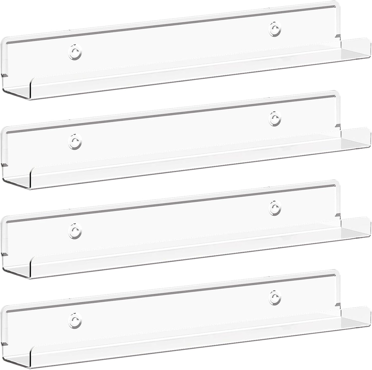 Lifewit Narrow Floating Shelves for Vinyl Record 6 Pack, 12" Clear Wall Shelves for Nail Polish/Book/Picture/Makeup, Acrylic Wall Display Shelf Organizer for Bedroom, Living Room, Bathroom Decor