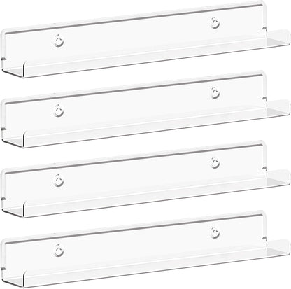 Lifewit Narrow Floating Shelves for Vinyl Record 6 Pack, 12" Clear Wall Shelves for Nail Polish/Book/Picture/Makeup, Acrylic Wall Display Shelf Organizer for Bedroom, Living Room, Bathroom Decor