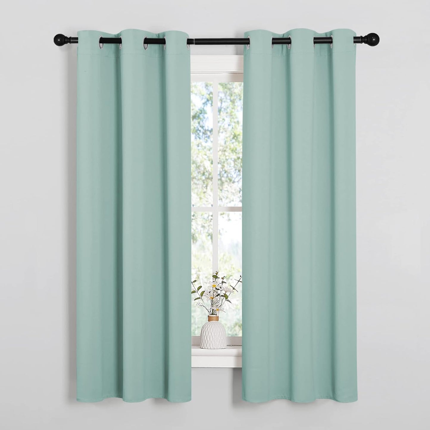NICETOWN Halloween Pitch Black Solid Thermal Insulated Grommet Blackout Curtains/Drapes for Bedroom Window (2 Panels, 42 inches Wide by 63 inches Long, Black) - Colors A