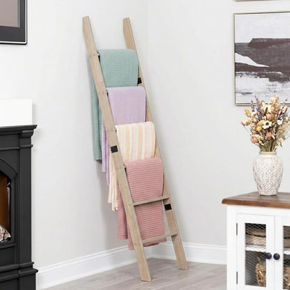 Blanket Ladder for Living Room and Bedroom, 5ft 8 inch, 6-Tier Wall Leaning Laminate Snag Free Construction (White) Rustic Decorative Farmhouse Blanket Storage, Quilt Rack, Ladder Shelf, Easy Assembly