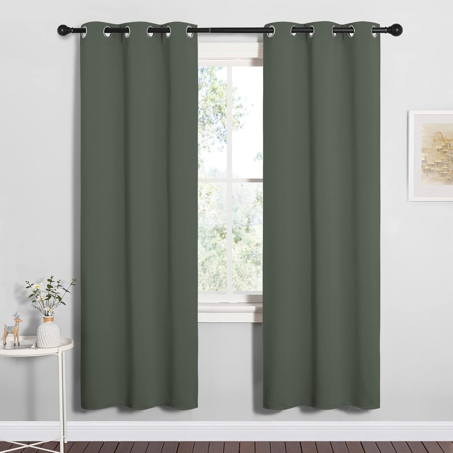 NICETOWN Halloween Pitch Black Solid Thermal Insulated Grommet Blackout Curtains/Drapes for Bedroom Window (2 Panels, 42 inches Wide by 63 inches Long, Black) - Colors C