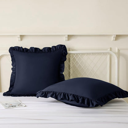 KKJIAF Ruffle Pillow Cases 26x26 Inches, White Square Ruffled Pillow Covers Set of 2, Microfiber Wrinkle Resistant Pillow Shams with Envelope Closure for Sofa Bed Living Room