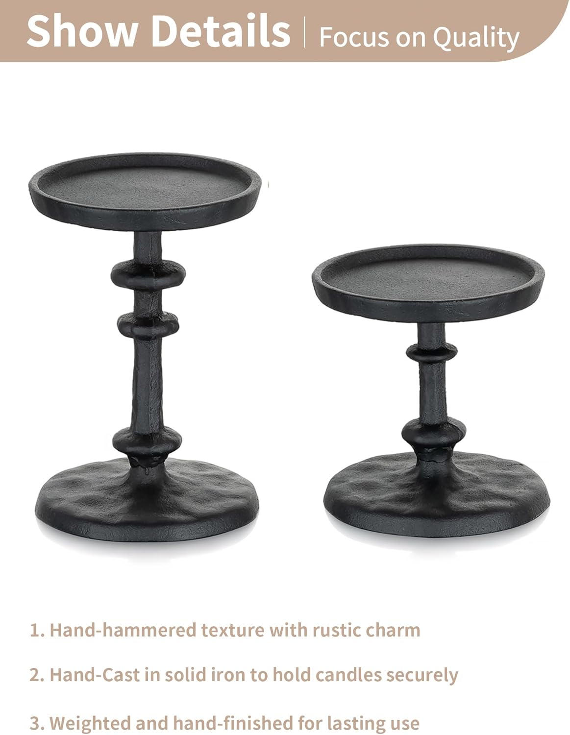 NUPTIO Gold Candle Holders for Pillar: Antique Brass Cast Iron Candleholder for 3 Inch Pillars -Heavy Metal Candle Stand for Christmas Party Table Decor
