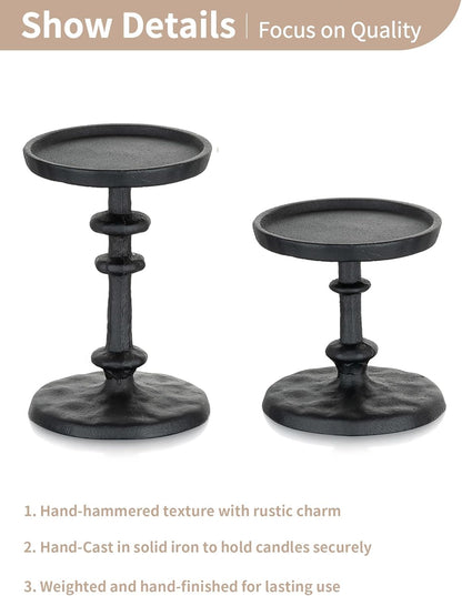 NUPTIO Gold Candle Holders for Pillar: Antique Brass Cast Iron Candleholder for 3 Inch Pillars -Heavy Metal Candle Stand for Christmas Party Table Decor