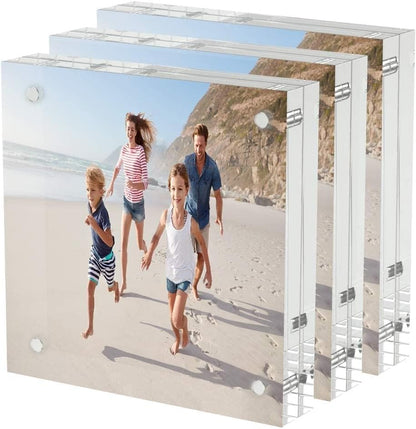 AITEE 4x6 Acrylic Picture Frames 3 Pack, 20% Thicker Block, Clear Picture Frames Freestanding Double Sided Magnetic Acrylic Lucite Frameless Transparent Square Frame Gift for Desktop Display