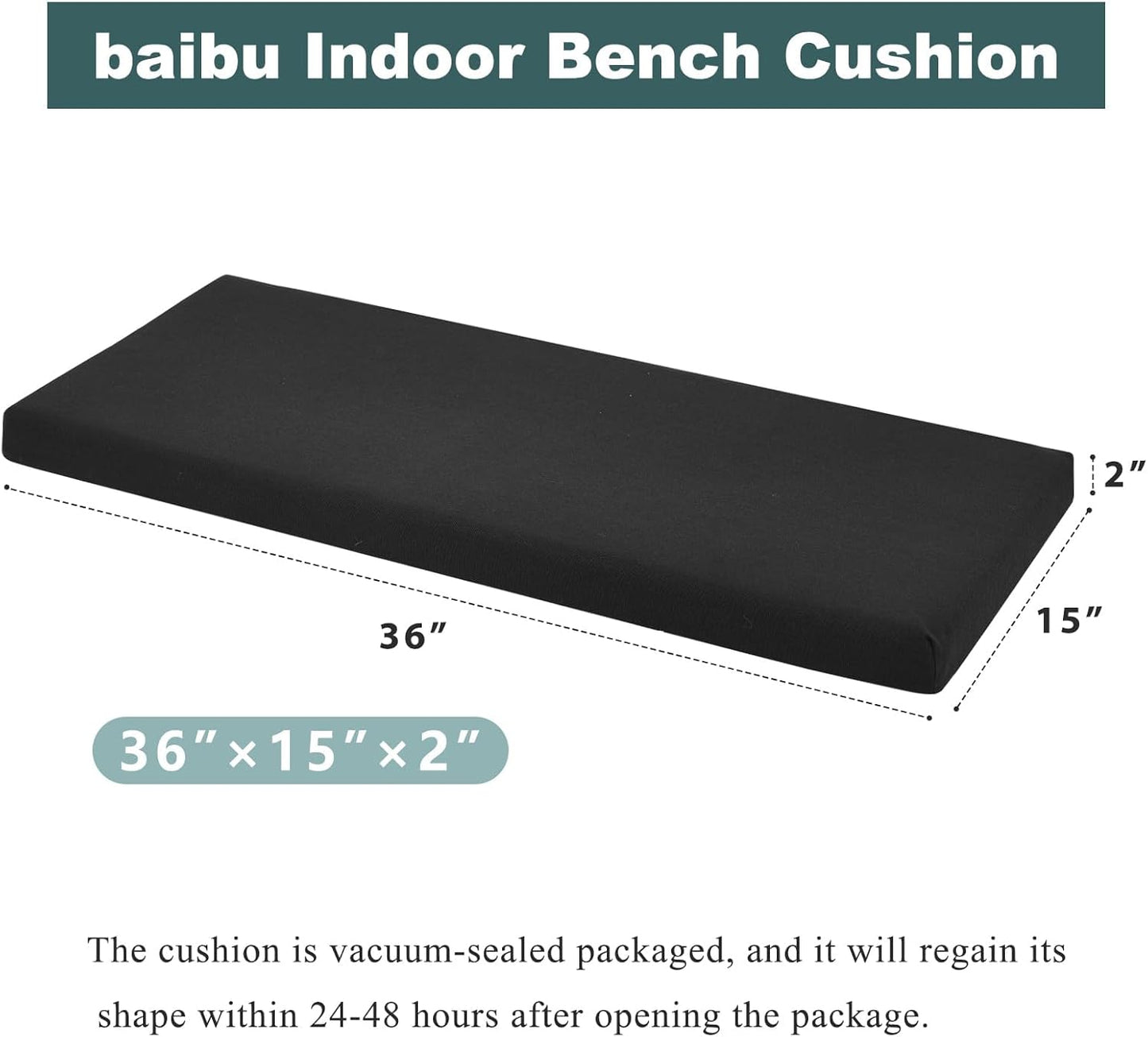 baibu 48 Inch Bench Cushion, Dual-Layer Design Memory Foam Indoor Bench Cushion, Non-Slip Standard Size Rectangle Seat Pad with Ties, 48x16x2Inch, Beige