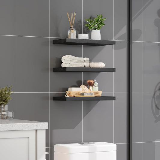 RALGEND Floating Shelves for Wall, 1.5" Thick Wall Shelf Set of 3 with Invisible Brackets, L31.5 x W7.9 Hanging Shelves Farmhouse Home Decor for Bathroom, Living Room, Bedroom, Rustic Brown 8301BJP3BF