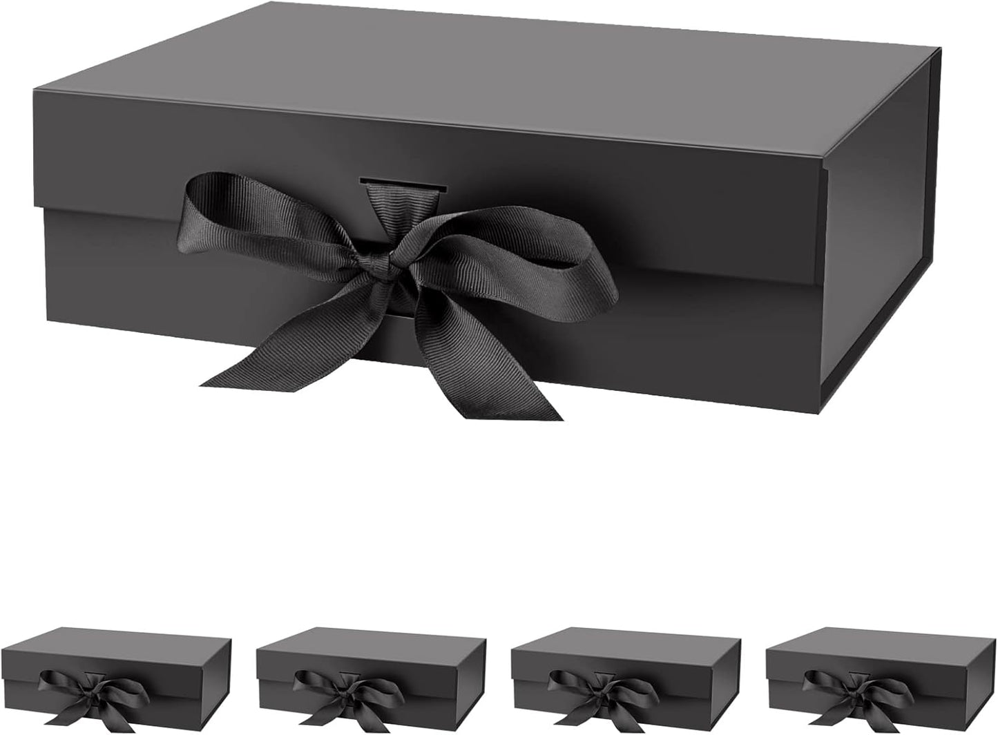 DaiJoob Gift Box with Lid for Presents 10.5x7.5x3.1 Inches with Ribbon and Magnetic Closure(1-Pack) (Black)