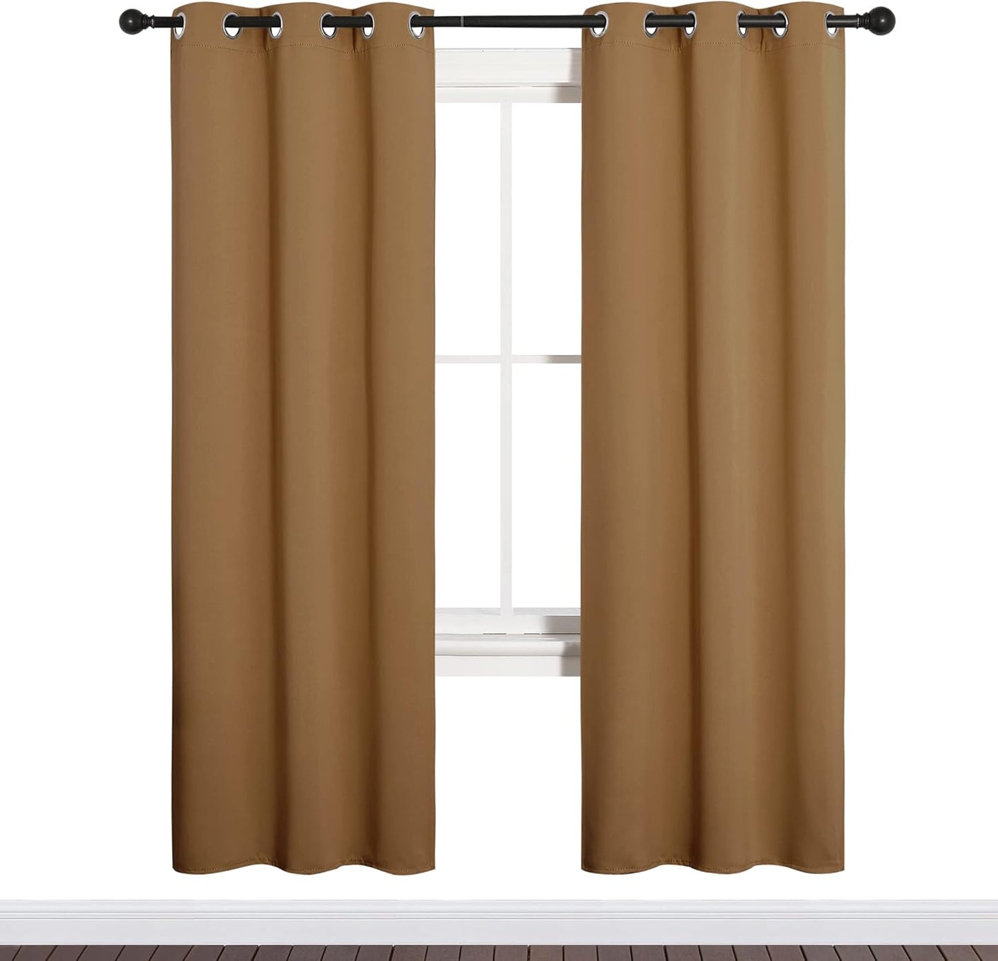 NICETOWN Halloween Pitch Black Solid Thermal Insulated Grommet Blackout Curtains/Drapes for Bedroom Window (2 Panels, 42 inches Wide by 63 inches Long, Black) - Colors A