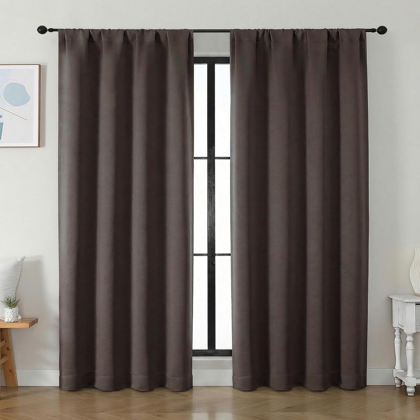 Simplebrand Ava Sage Green Blackout Curtains for Bedroom 63 Inch Length 2 Panels Set, Solid Thermal Insulated Energy Saving Rod Pocket Window Treatment Curtains Blackout Drapes, W40 x L63 Inch, Sage - Colors C