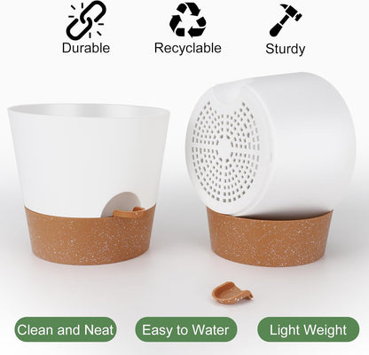 YNNICO Indoor Self Watering Planters with Drainage Holes and Saucers, 8, 7, 6.5, 6, 5.5, 5 Inches, Black, 6 Pots