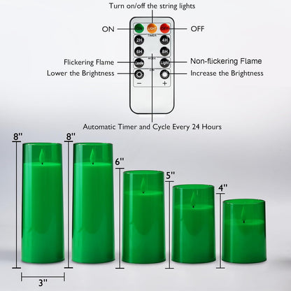 Homemory Gray Flickering Flameless Candles, Battery Operated Acrylic LED Pillar Candles with Remote Control and Timer, Halloween Decor, Set of 5