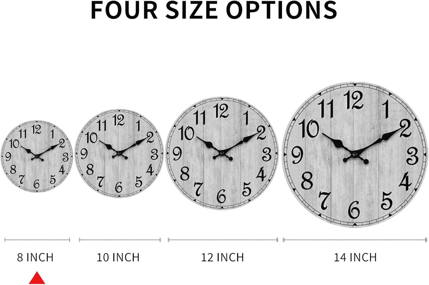 Wall Clock, Rustic Wall Clocks Battery Operated Silent Non Ticking, Country Round Wooden Clocks Farmhous Wall Decorative for Kitchen, Bathroom, Living Room (Gray 8 Inch)