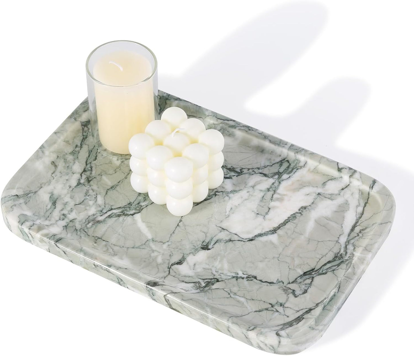 Marble Vanity Tray for Dresser Organizer, Travertine Bathroom Tray Countertop, Beige Decorative Serving Trays, Kitchen Sink Storage, Jewelry & Perfume Holder(Travertino Romano)