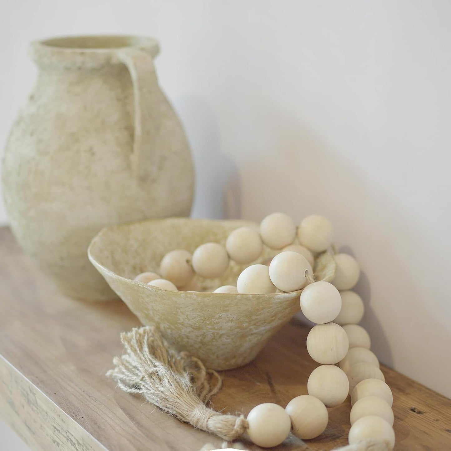 Extra Large Wood Bead Garland with 1.4" Diameter Wood Beads, Wooden Beads Garland with Tassels, Decorative Beads Home Decor, Farmhouse Beads Decor (Natural, 50 Inches)