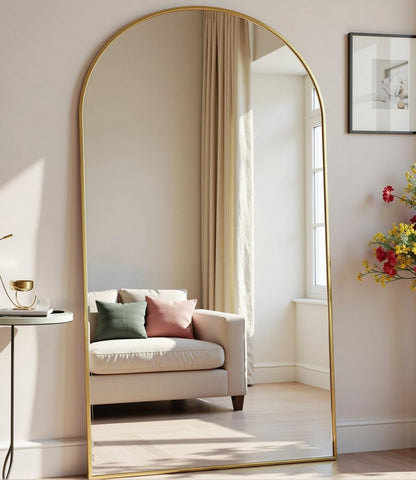 Dewfig Arched Full Length Mirror, 76"x34" Large Floor Mirror, Full Body Mirrors for Leaning or Hanging, Standing Mirrors for Bedroom, Living Room,Dressing Room, Aluminum Alloy Frame, Black