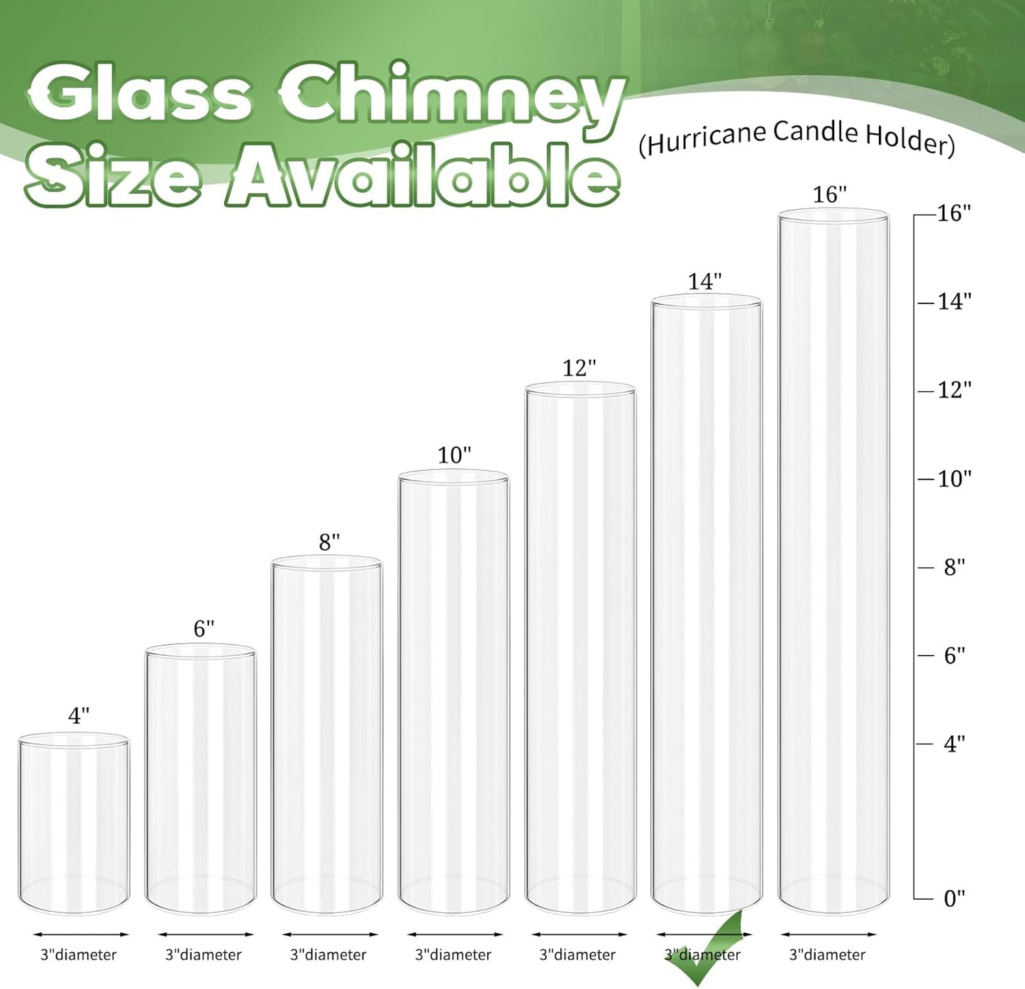 24 PCS Hurricane Candle Holder, 2.5" W x 14" H Open Ended Glass Candle Cylinder Sleeve, Clear Glass Cylinder Candle Holder, Open Flame Candle Chimney Tube Cover, Bottomless Cylindrical Glass