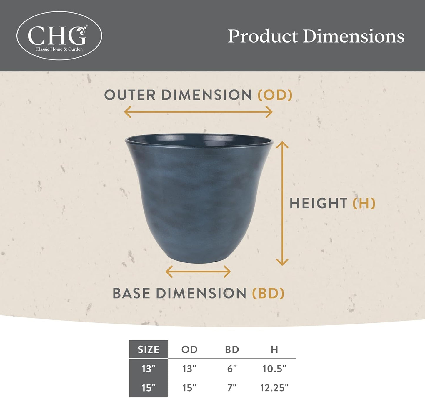 Classic Home and Garden Honeysuckle Resin Planters - Lightweight Indoor & Outdoor Plant Pots - UV-Resistant Plastic Flower Pots - Pot Planters for Flowers & Herbs (15" Distressed Copper)