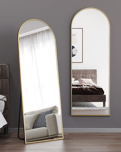 ITSRG Floor Mirror, Full Length Mirror with Stand, Arched Wall Mirror, Gold Floor Mirror Freestanding, Wall Mounted Mirror for Bedroom Living Room, Gold