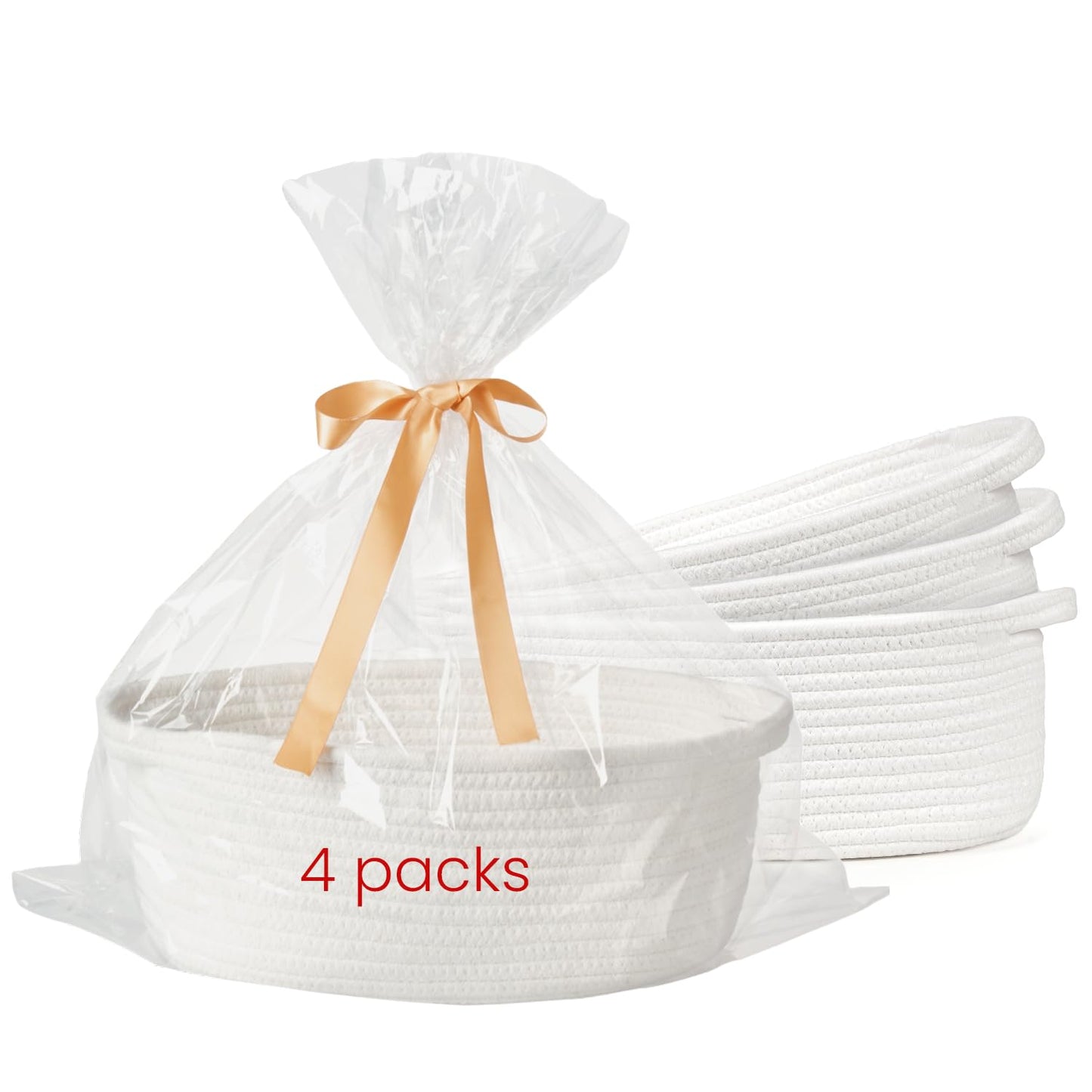 Small Woven Gift Basket Empty with Bag & Ribbon - Gifts for Mom, Baby Shower, Birthdays & Raffle - Cotton Rope Storage Basket for Dog Toys or Shelf - 12"x8"x5", White