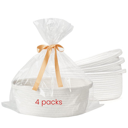 Small Woven Gift Basket Empty with Bag & Ribbon - Gifts for Mom, Baby Shower, Birthdays & Raffle - Cotton Rope Storage Basket for Dog Toys or Shelf - 12"x8"x5", White