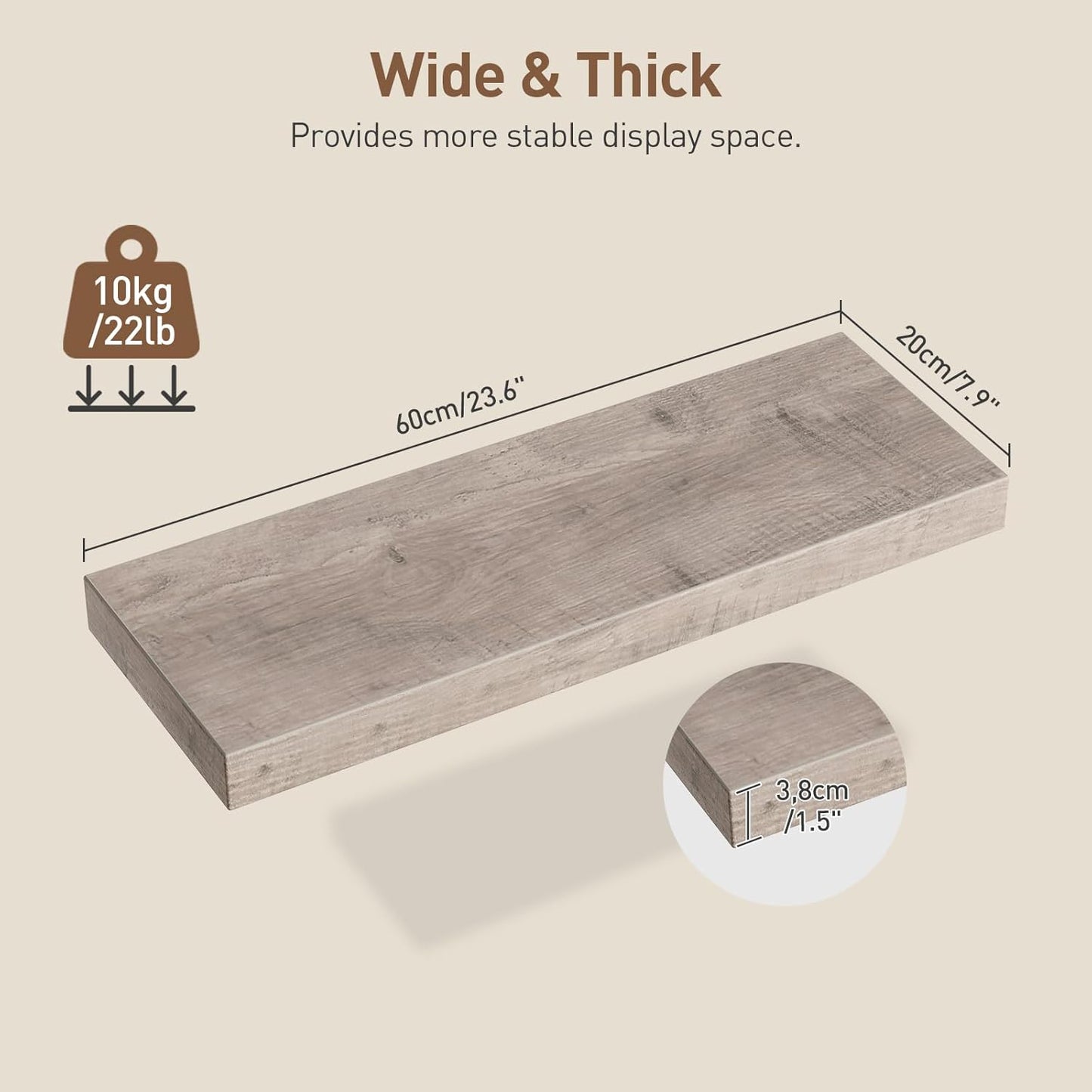 RALGEND Floating Shelves for Wall, 1.5" Thick Wall Shelf Set of 3 with Invisible Brackets, L31.5 x W7.9 Hanging Shelves Farmhouse Home Decor for Bathroom, Living Room, Bedroom, Rustic Brown 8301BJP3BF