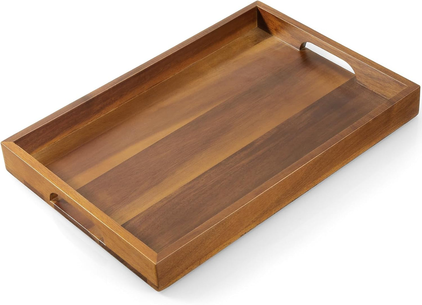 17 Inch Acacia Wood Serving Tray with Handles, Large Wooden Tray for Ottoman, Breakfast in Bed, Coffee Table, Dinner, Perfect for Living Room Bedroom Entryway and Kitchen