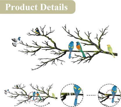 Metal Birds Wall Art, Metal Vivid Birds on Branch Silhouette Wall Decor Black Leaves with Bird Outdoor Hanging Wall Sculpture for Home Balcony Garden(Large)