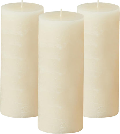 Simply Soson 3x6 inch Ivory Pillar Candles Set of 3, Rustic Texture, Unscented Ivory Candles, Dripless Candles, 3 inch Pillar Candles Ideal as Wedding, Parties, Spas, Dinner, Home Decoration, Church