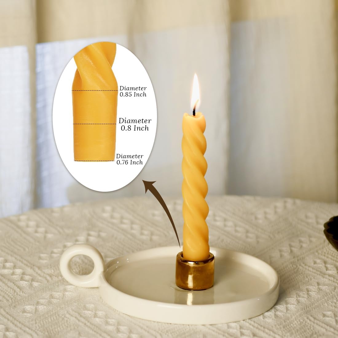 Beeswax Taper Candles Set of 4,Spiral Taper Candle Dripless Short Candle Sticks for Dinner Wedding Party Christmas Home Decorations - 7 inch in Height- Off White