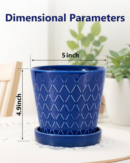 EFISPSS Flower Planter –5 inch Ceramic Plant Pots with Drainage Hole and Ceramic Tray - Gardening Home Desktop Office Windowsill Decoration Gift Set of 4 - Plants NOT Included