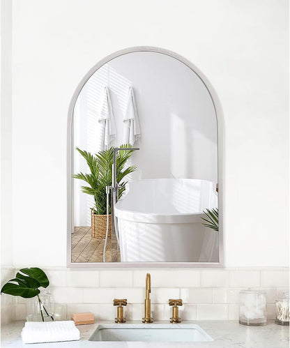 Black Arched Wall Mirror Aluminum Alloy Frame Bathroom Mirror Brushed Metal Vanity Wall Mounted Mirror for LivingRoom Bedroom Entryway Room Home Decor 16"x12"