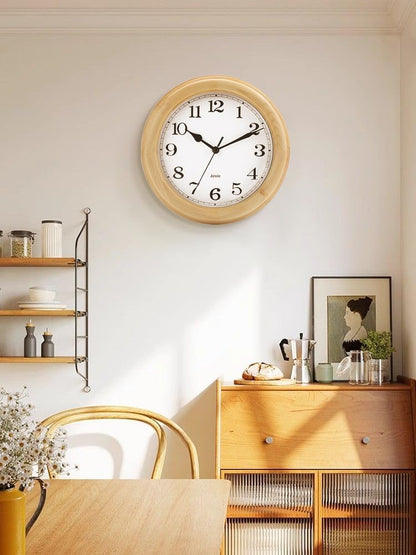 Wooden Wall Clock with Retro Design, 11 Inches Round Wall Clocks Battery Operated Silent Non-Ticking, Big Arabic Numerals, for Kitchen Living Room Classroom Gym and Pool, Brown