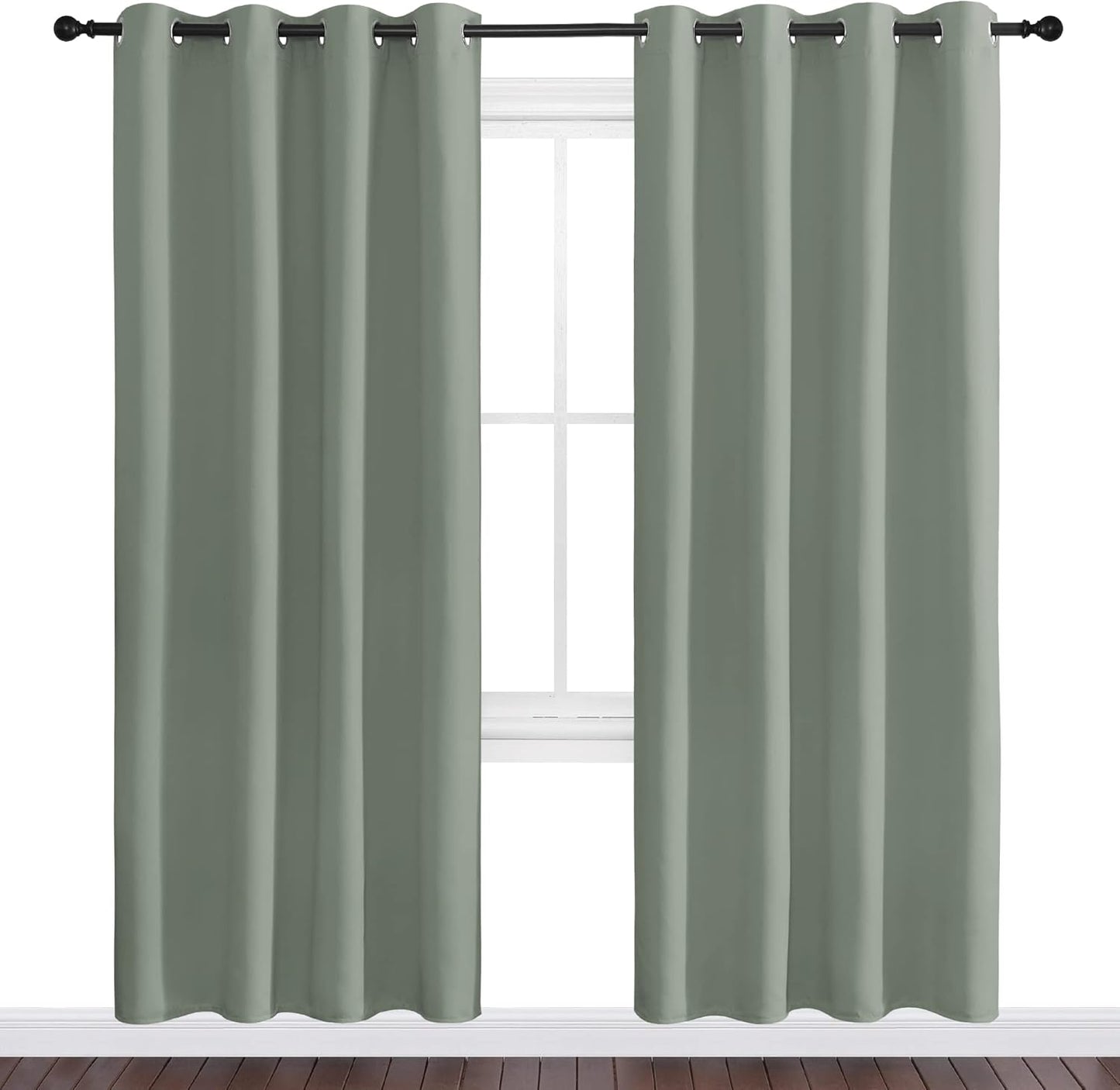 NICETOWN Halloween Pitch Black Solid Thermal Insulated Grommet Blackout Curtains/Drapes for Bedroom Window (2 Panels, 42 inches Wide by 63 inches Long, Black) - Colors B