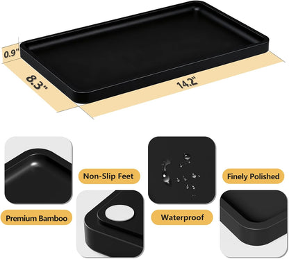 Bathroom Vanity Tray for Countertop - Bamboo Organizer Tray for Dresser Tops, Toilet, Perfume Small Decorative Tray Wood Tray for Home Decoration 11.81” L x 6.1” W x 0.79” H Black