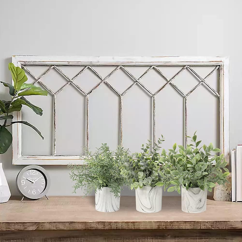 Hollyone Mini Artificial Potted Plants Fake Plants in Marble Pots, 1Pcs Plastic Eucalyptus Greenery Faux Plants for Home Office Desk Room Centerpiece Shelf Décor