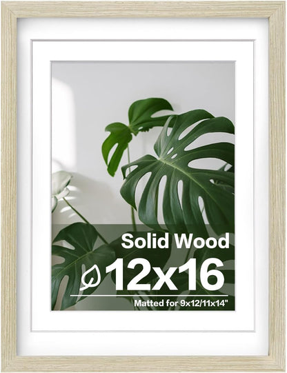 Egofine 12x16 Picture Frame Black, Covered by Plexiglass Made of Solid Wood, Display Pictures 9x12 and 11x14 with Mat or 12x16 Without Mat, for Wall Mounting Photo Frame - Colors B